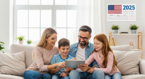 Family reviewing life insurance USA 2025 policy at home