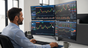 User analyzing stocks using a 2025 stock trading platform in the USA