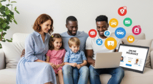 American family comparing health, auto, and life insurance plans online using Insurance Wala USA in 2025